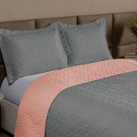 Cobre Leito Queen 3 Peças Clara 100% Poliéster - Cinza/rosê - 3