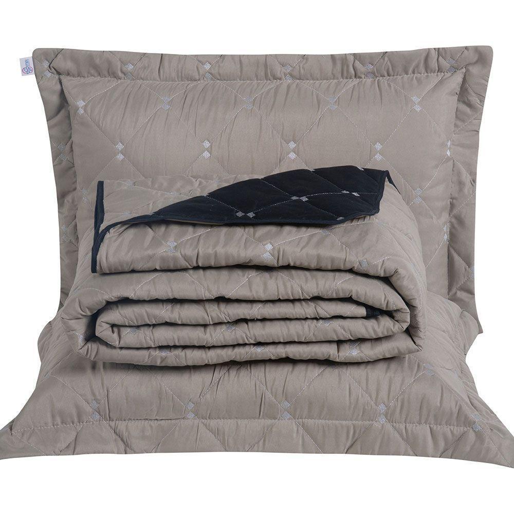 Kit Cobre Leito Dupla Face Casal Queen Bordado Renove 7 Peças Hipercal 400 Fios 100% Poliéster - Cáqui - 9