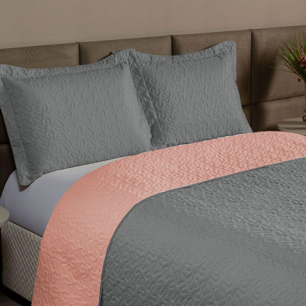Cobre Leito Solteiro 2 Peças Clara 100% Poliéster - Cinza/rosê - 1