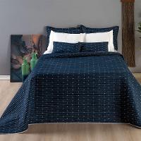 Kit Cobre Leito Casal Padrão 7 Peças Bordado Urbany Hipercal 400 Fios 100% Poliéster - Azul Marinho - 5