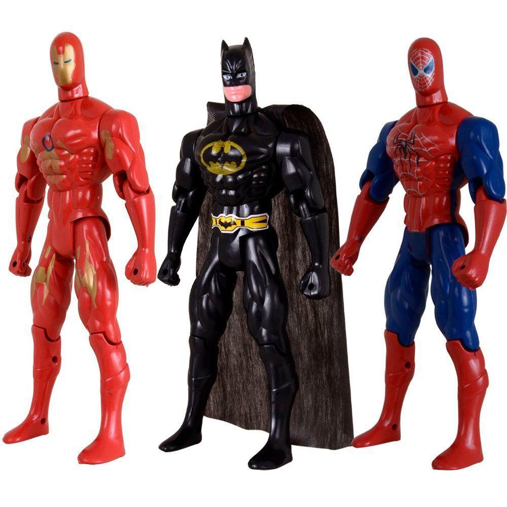 Kit Trio Heróis Batmam Traje Homem Aranha Homem Ferro 29cm - 1