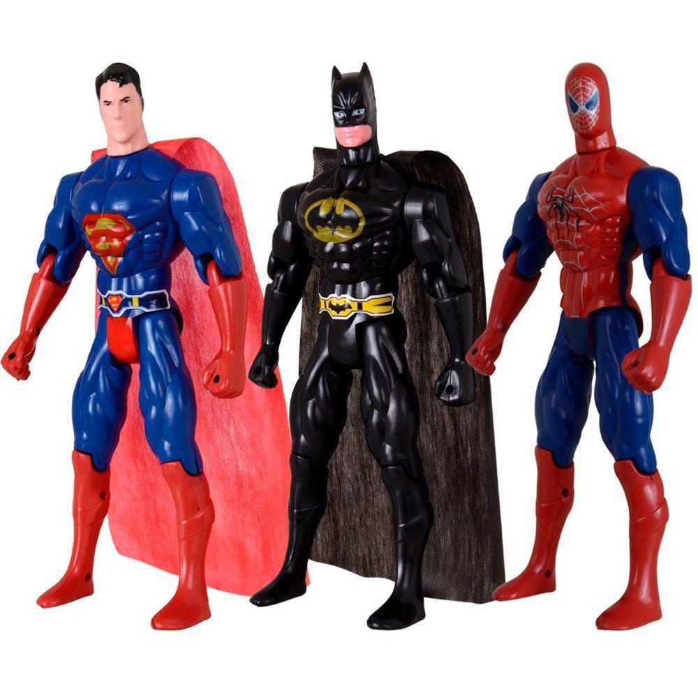 Kit Trio Brinquedos De Batmam Homem Aranha Super Homem 29cm - 1