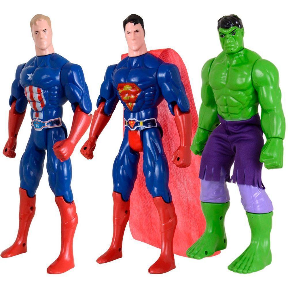 Kit Trio Brinquedos Hulk Capitão America Super Homem 29cm - 2