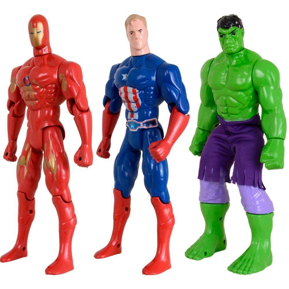 Kit Trio Brinquedos Hulk Capitão America Homem De Ferro 29cm - 1