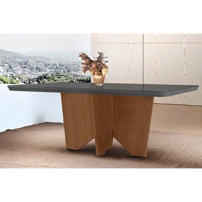 Mesa Para Cozinha Nevada Com Tampo 180x90cm Madeirado Vidro Canto Curvo Imbuia Grafite Rufato