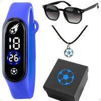 Relogio Infantil Futebol Led Caixa Oculos Sol Colar - 1