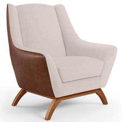 Poltrona Marrom B-38 Linho Cru C-443- Lyam Decor