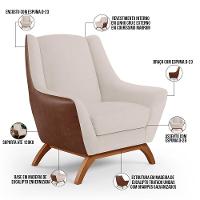 Poltrona Marrom B-38 Linho Cru C-443- Lyam Decor