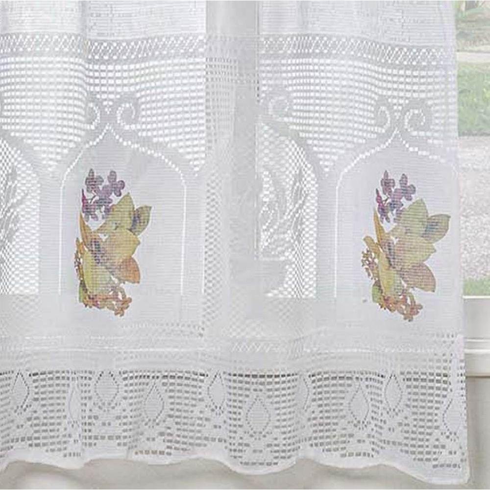 Cortina Para Cozinha Renda Flores Para Varão Simples 1,20m X 2,50m - 2