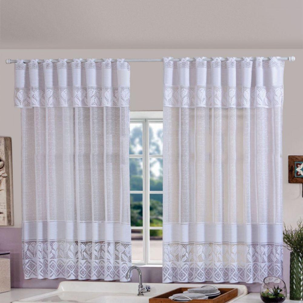 Cortina Para Cozinha Bella Janela Renda Com Bandô 2,20m X 1,25m - Branca - 3