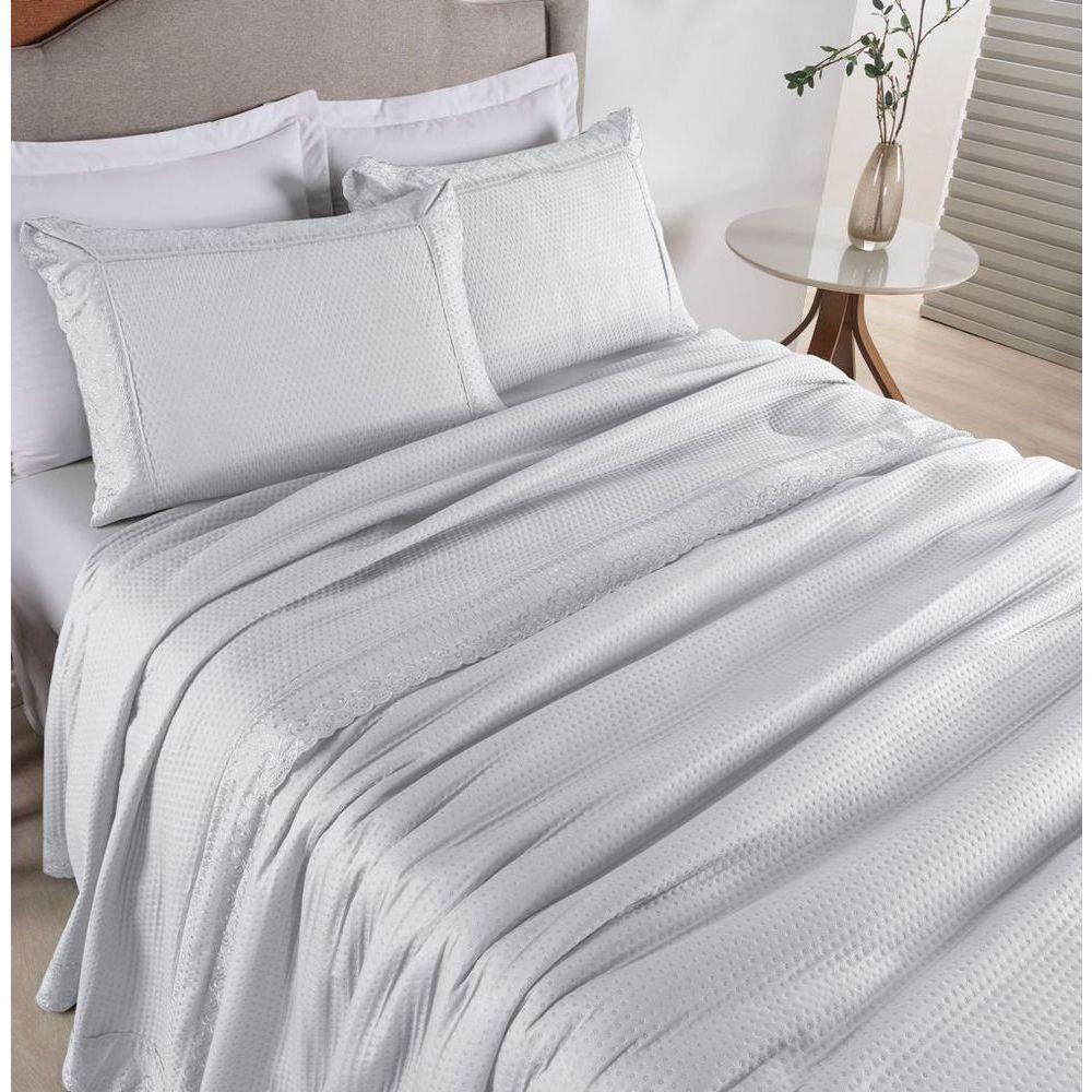 Colcha Queen Home Paris Com Bordado Inglês Micropercal 300 Fios Toque De Algodão 3 Peças - Branco - 3