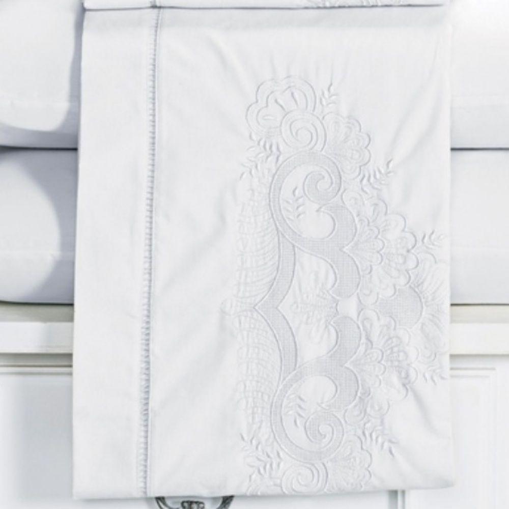 Jogo De Lençol Queen Bordado 100% Algodão 4 Peças Topázio - Branco - 2