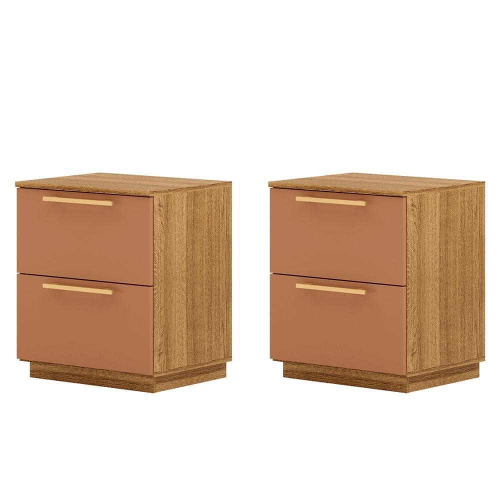 Kit 2 Mesa De Cabeceira 2 Gavetas 50 Cm Dub 50019 Nature Camarim Vlr - 1