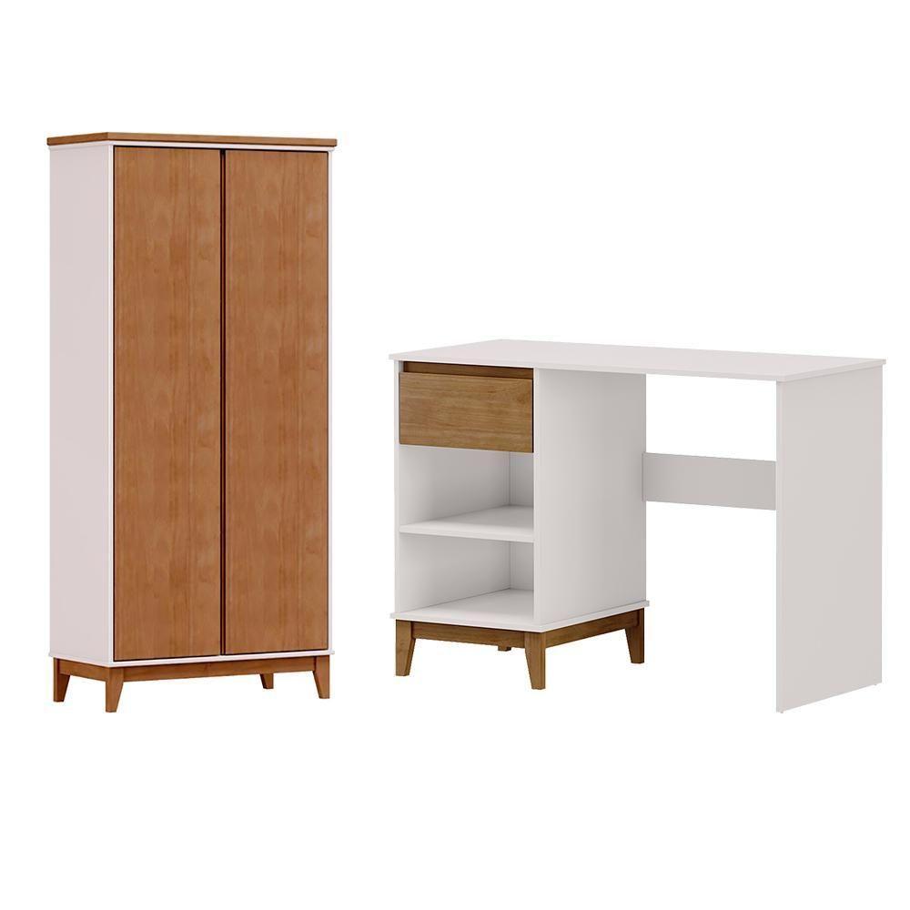 Mesa Escrivaninha E Armario Escritorio Mdf Off White Freijo Milani Store - 1