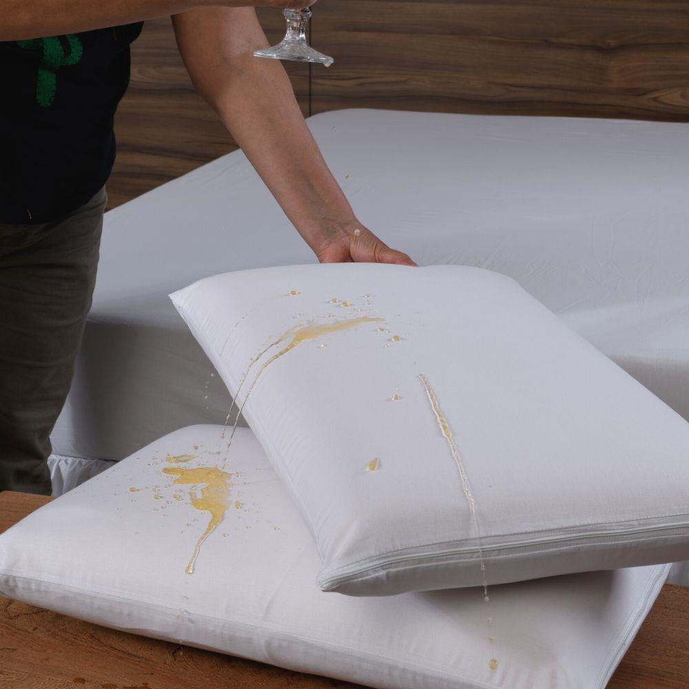 Capa Protetora Impermeável Para Travesseiro 1 Peça 70cm X 50cm 180 Fios 100% Algodão Com Zíper Branco - 4