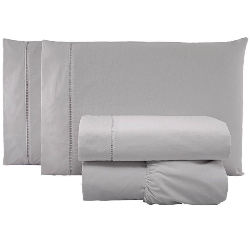 Jogo De Lençol King Percal 200 Fios 100% Algodão 4 Peças - Cinza - 1