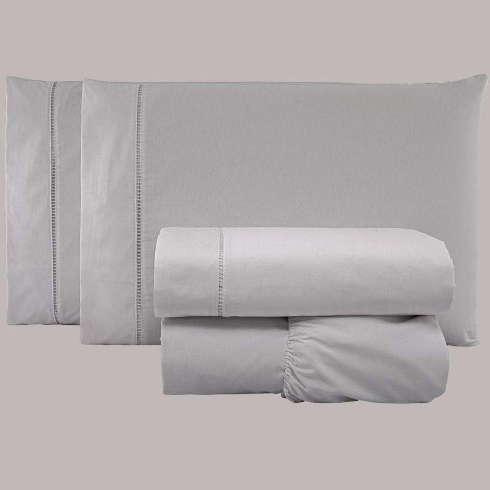 Jogo De Lençol Queen Percal 200 Fios 100% Algodão 4 Peças - Cinza - 2