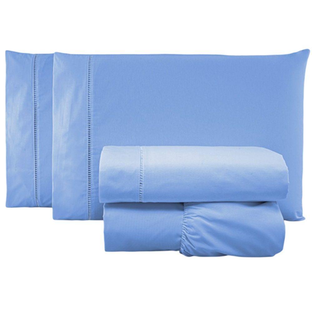 Jogo De Lençol Queen Percal 200 Fios 100% Algodão 4 Peças - Azul - 1