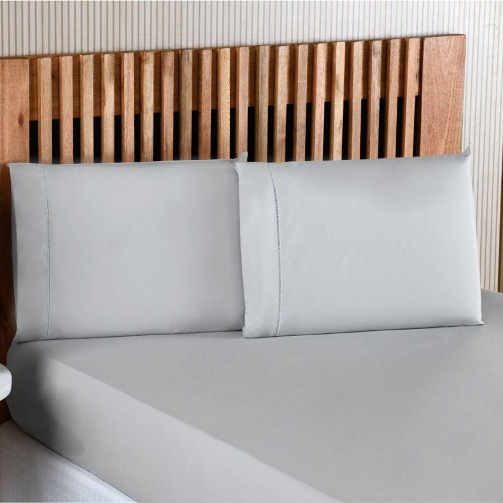 Jogo De Lençol Casal Padrão Percal 200 Fios 100% Algodão 3 Peças - Cinza - 2