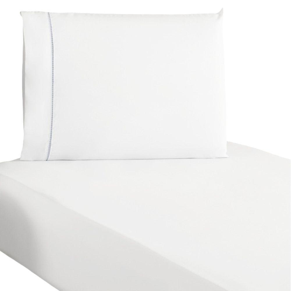 Jogo De Lençol Solteiro Percal 200 Fios 100% Algodão 2 Peças - Branco - 1