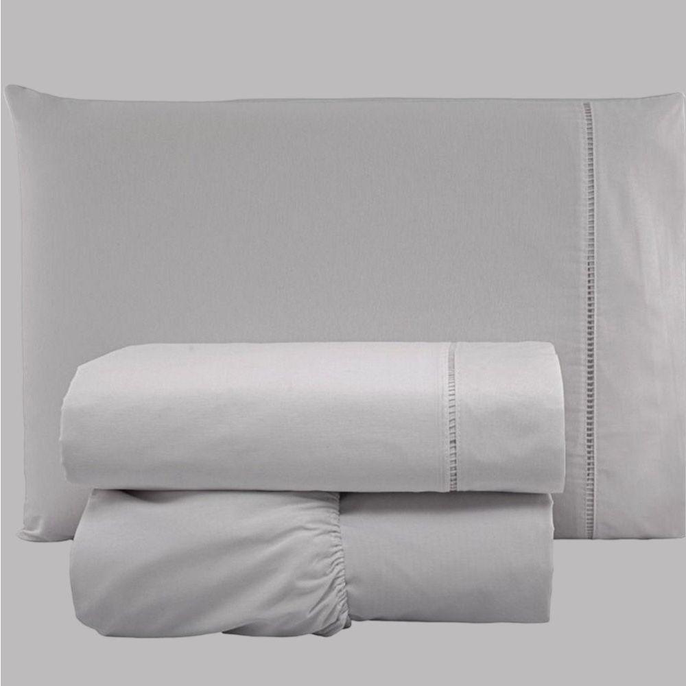 Jogo De Lençol Solteiro Percal 200 Fios 100% Algodão 3 Peças - Cinza - 2