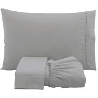 Jogo De Lençol Solteiro Percal 200 Fios 100% Algodão 3 Peças - Cinza - 1