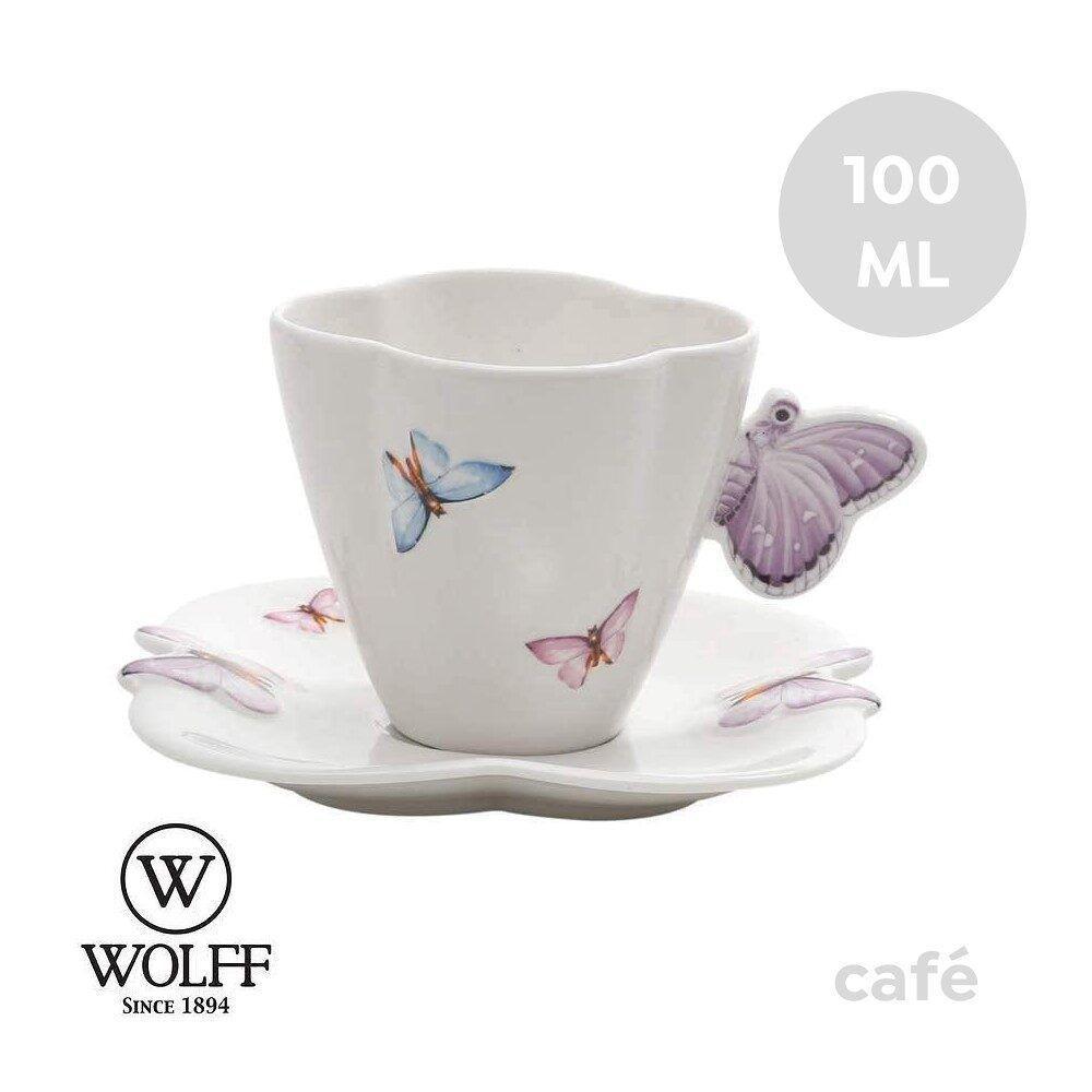 Jogo 6 Xícaras De Café Com Pires Borboletas 100ml Wolff - 3