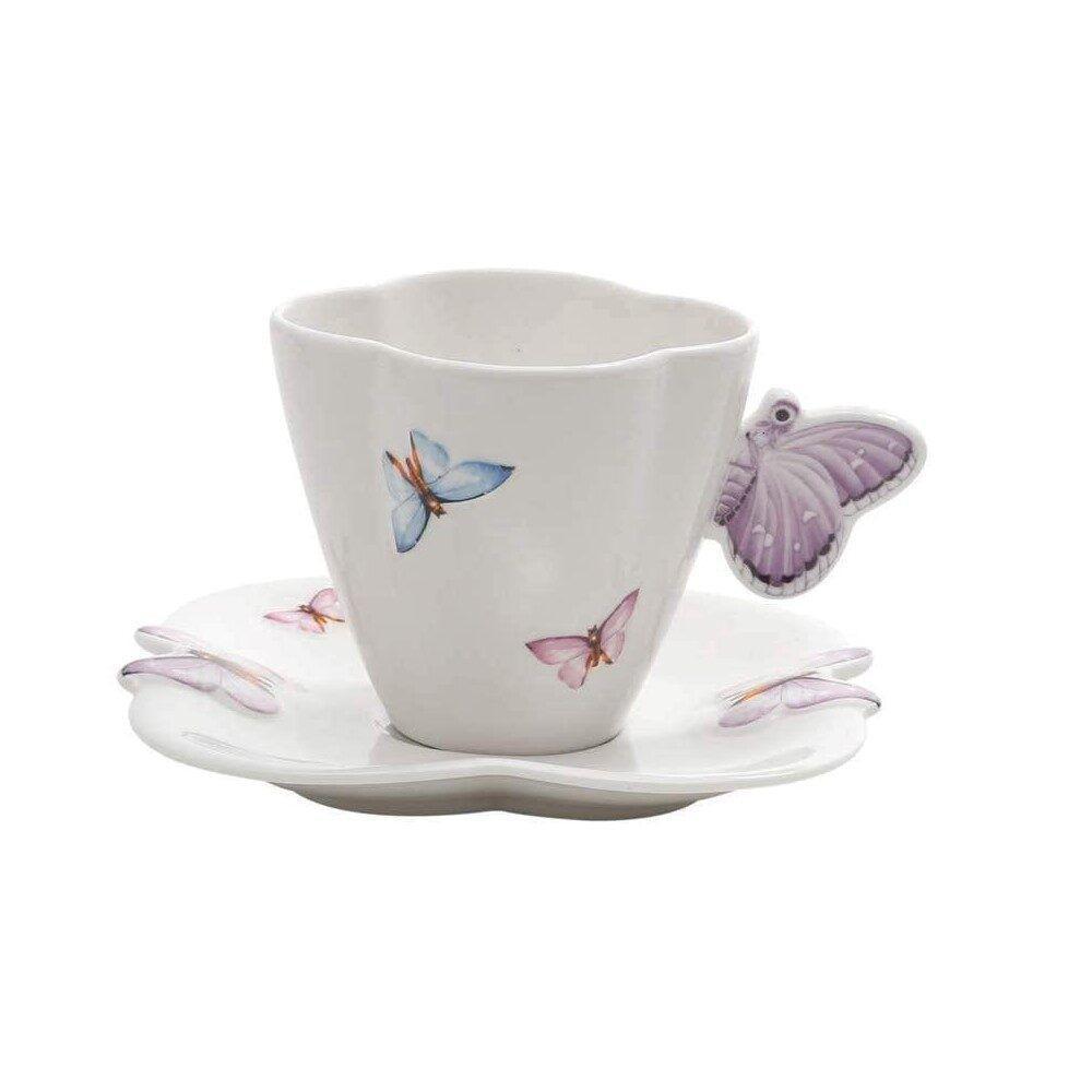 Jogo 4 Xícaras De Café Com Pires Borboletas 100ml Wolff - 1
