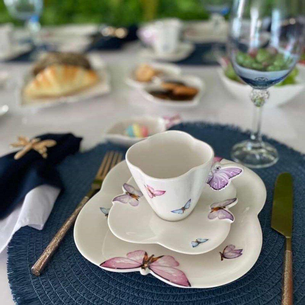 Jogo 4 Xícaras De Café Com Pires Borboletas 100ml Wolff - 3