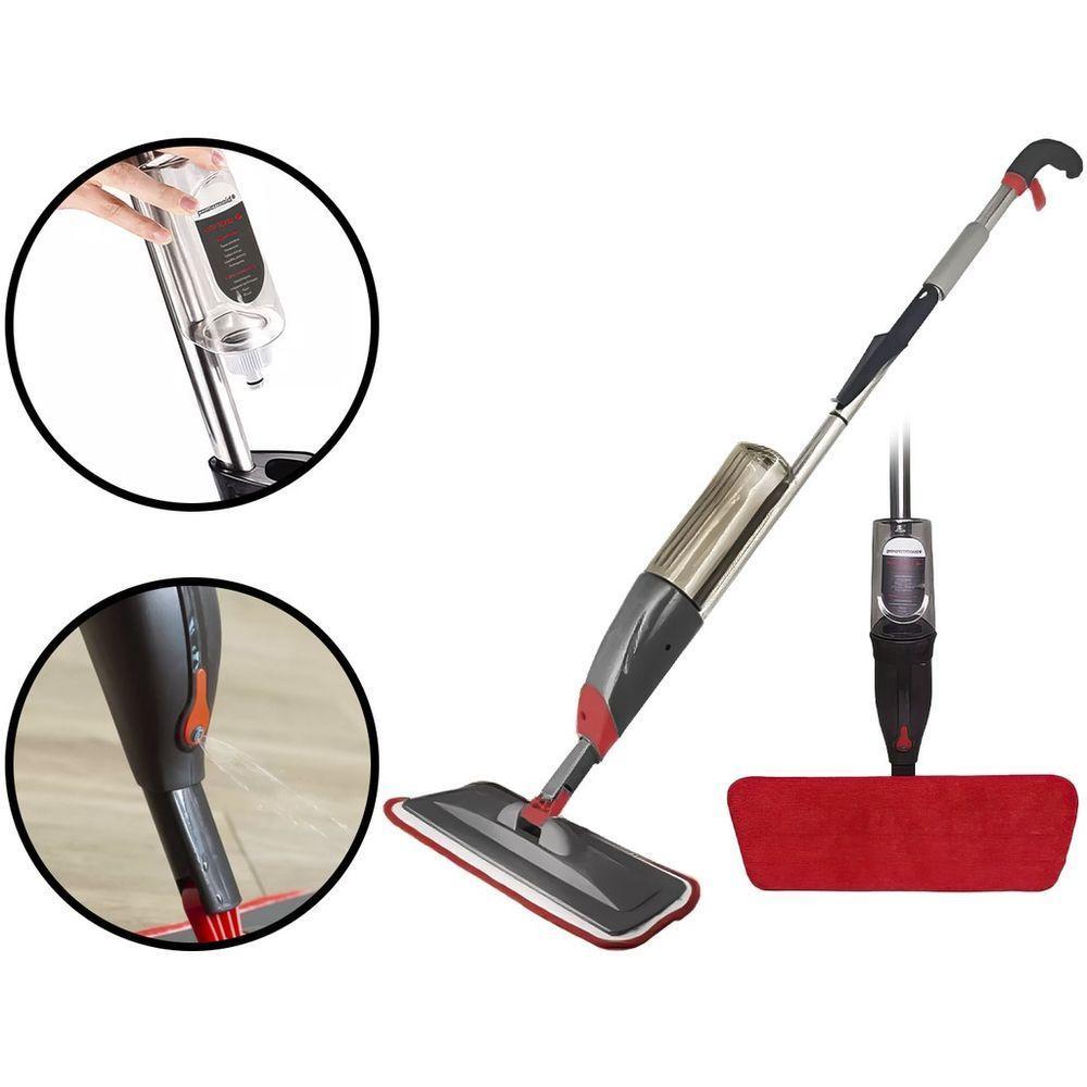 Mop Spray Giratório Limpeza Vassoura Flash Mágica Rodo Esfregão Flat Refil Lavável Borrifa Limpa Seca Powermaid - 1