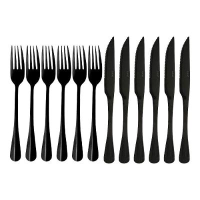 Jogo 6 Garfos E 6 Facas De Mesa Jantar Aço Inox Positano Preto Lyor