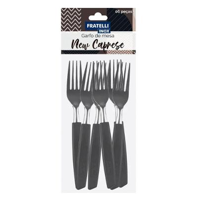 Conjunto Faqueiro 24 Peças Jogo Talheres De Mesa Jantar Garfos Facas New Caprese Preto Fratelli Inox