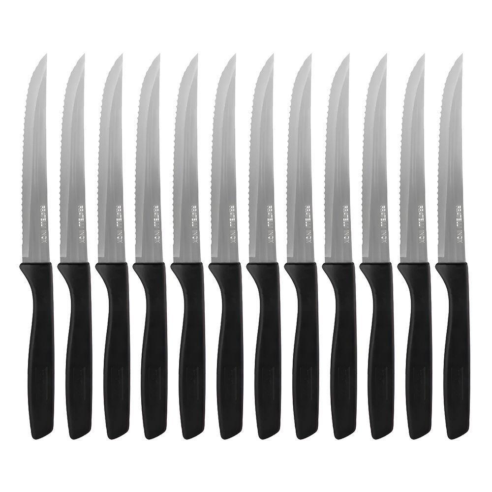 Jogo 12 Facas De Churrasco Mesa New Caprese Preto Fratelli Inox - 1