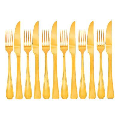 Jogo 6 Garfos E 6 Facas Dourado De Mesa Jantar Victoria Gold Inox Fratelli