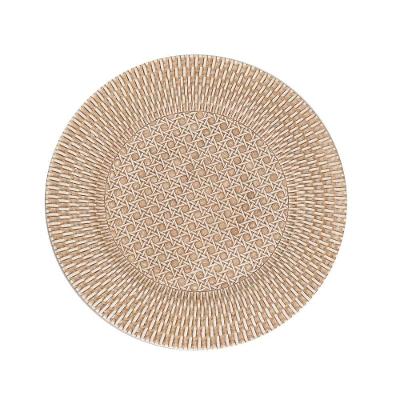 Sousplat Redondo De Plástico Com Textura De Rattan Bege 33cm Wolff