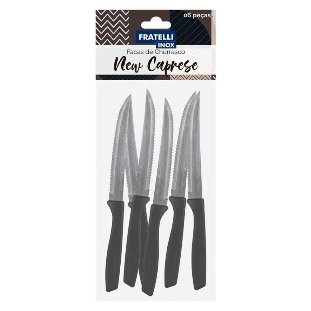 Jogo 6 Facas De Churrasco Mesa New Caprese Preto Fratelli Inox - 2