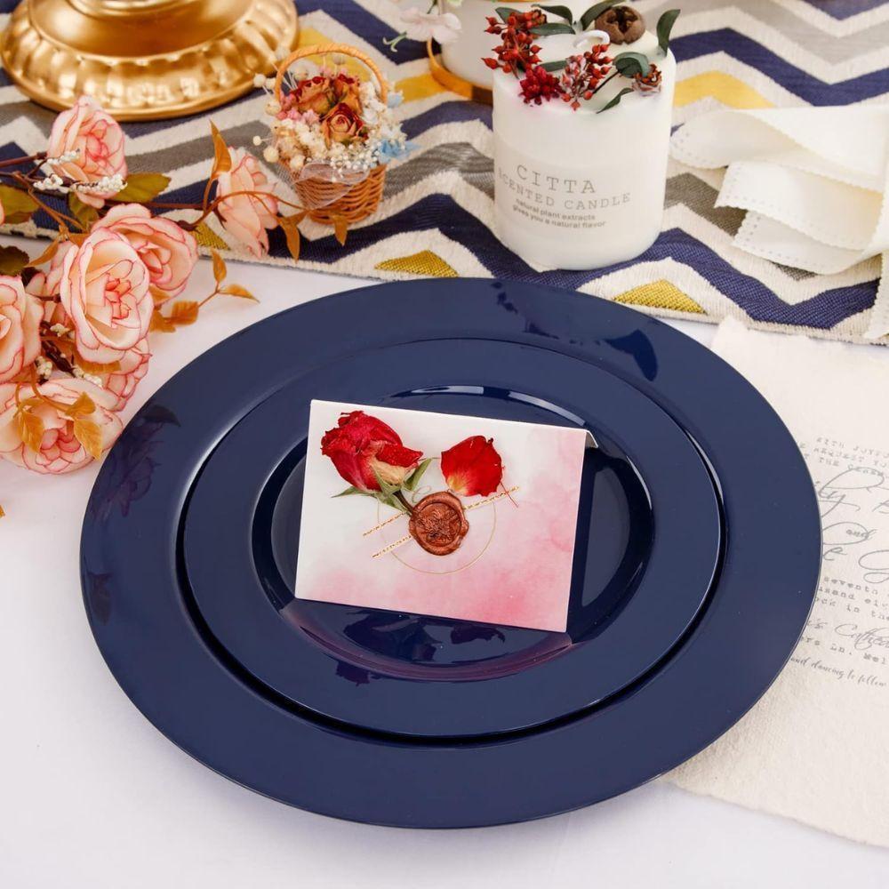 Jogo 10 Sousplat Redondo Plástico Opala Azul 33cm Base De Prato Lyor - 5