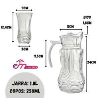 Conjunto Jarra De Vidro 1,8l E 6 Copos 250ml Emcasatem - 2