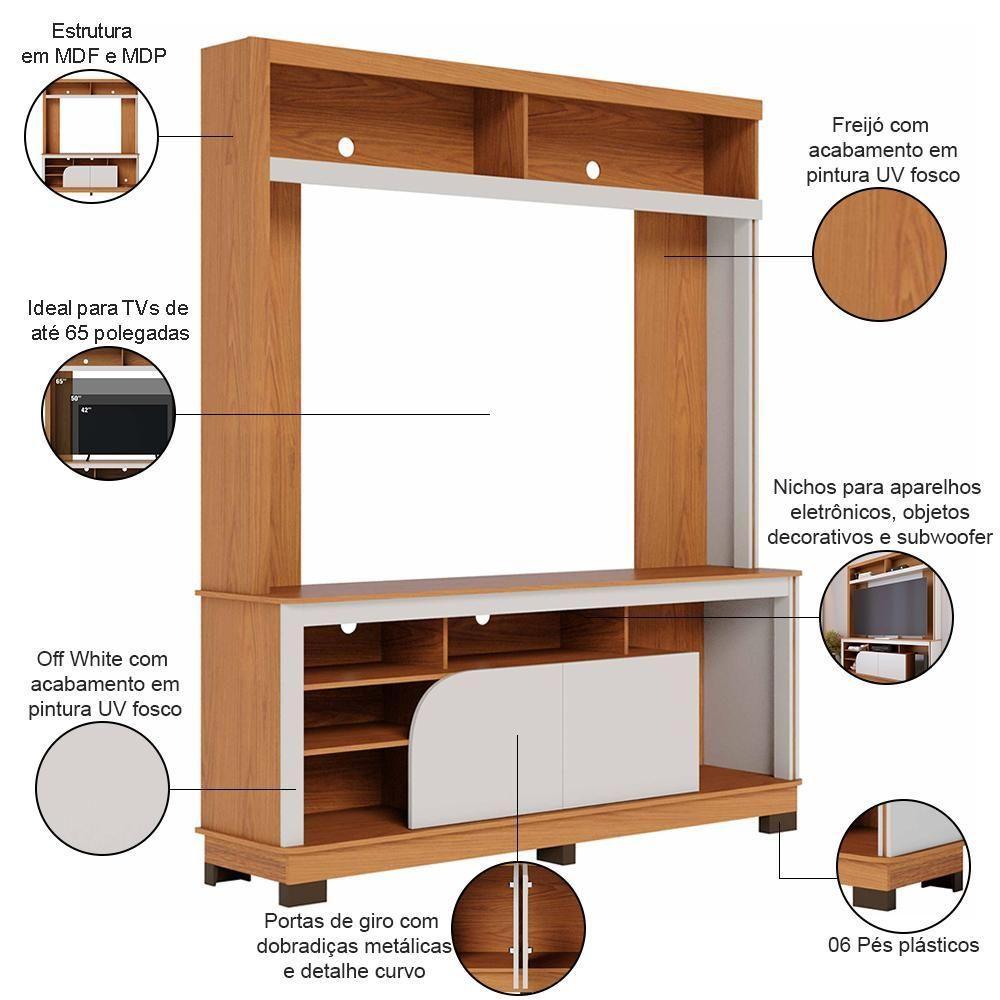 Estante Painel Para Tv 65 Pol 160cm Doman C04 Freijó Off White Matte - Lyam Decor - 4