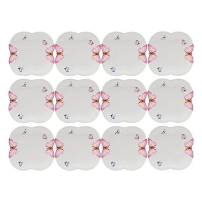 Jogo 12 Prato De Sobremesa Borboletas 19cm Porcelana Branco Wolff