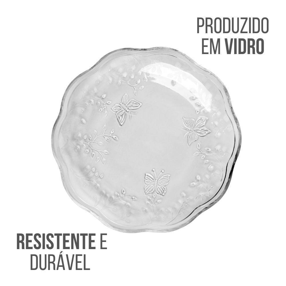 Jogo 10 Prato De Sobremesa Vidro New Butterfly Borboletas Flores 20cm Lyor - 3