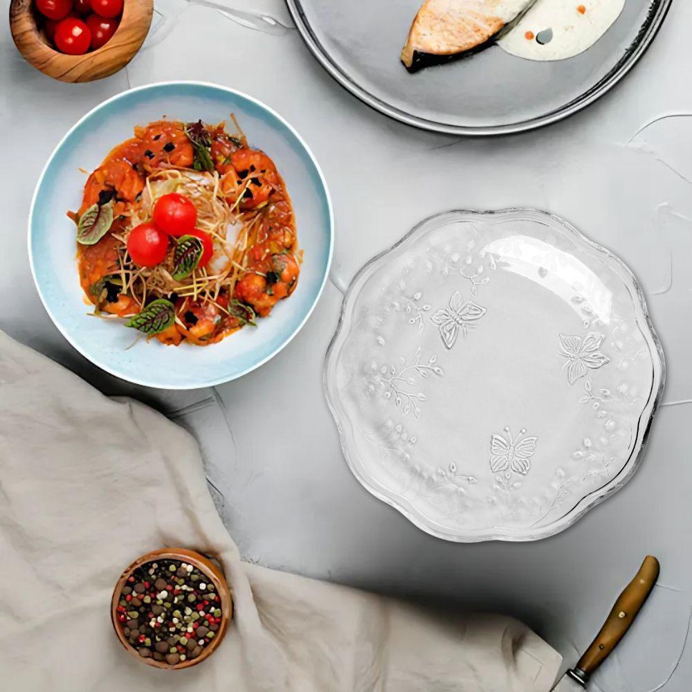 Jogo 12 Prato De Sobremesa Vidro New Butterfly Borboletas Flores 20cm Lyor - 5