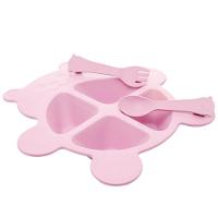 Conjunto 3 Peças Prato Infantl Com Divisórias Colher E Garfo Em Bambu Rosa Bear Urso Lyor - 1
