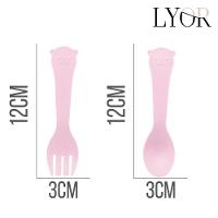 Conjunto 3 Peças Prato Infantl Com Divisórias Colher E Garfo Em Bambu Rosa Bear Urso Lyor