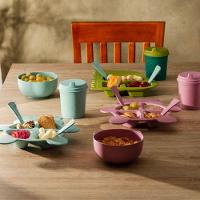 Conjunto 3 Peças Prato Infantl Com Divisórias Colher E Garfo Em Bambu Rosa Bear Urso Lyor - 6