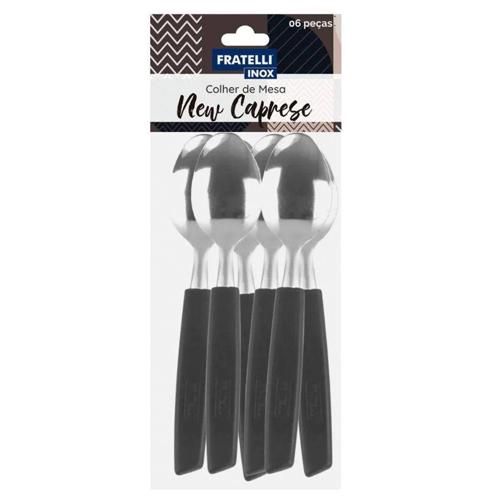 Jogo 6 Colheres De Mesa New Caprese Preto Fratelli Inox - 1