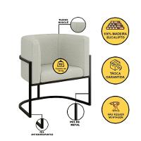 Poltrona Bouclê Decorativa Lua Recepção Base De Ferro Black Bege - 2