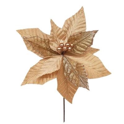 Poinsetia Decorativa Dourada Veludo Natalina Natal 40cm Tok Da Casa
