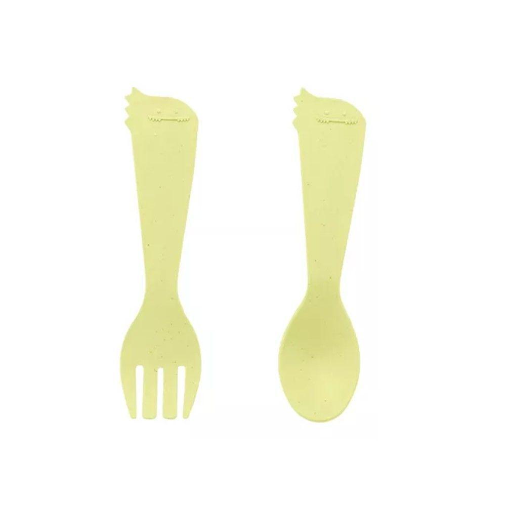 Prato Dino Baby Com 2 Talheres Fibra De Bambu Lyor - 4