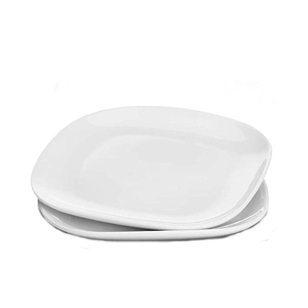 Jogo 2 Prato Raso Branco Quadrado Square 25,5cm Vidro Opalino Jantar Em Casa Tem - 1